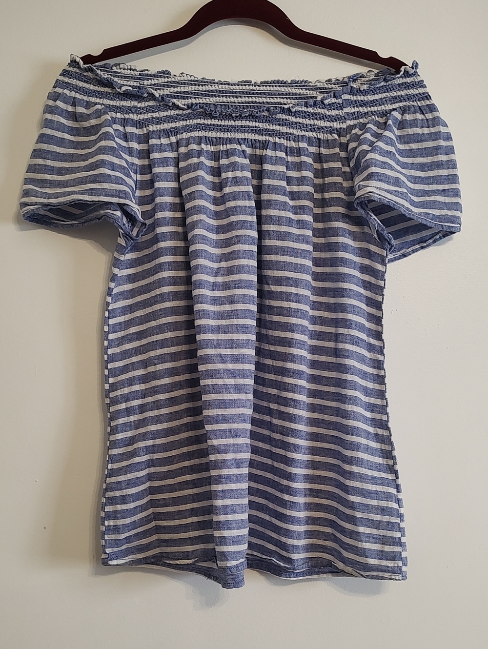 Lucky Brand Blue and White Striped Off-the-Shoulder Tunic